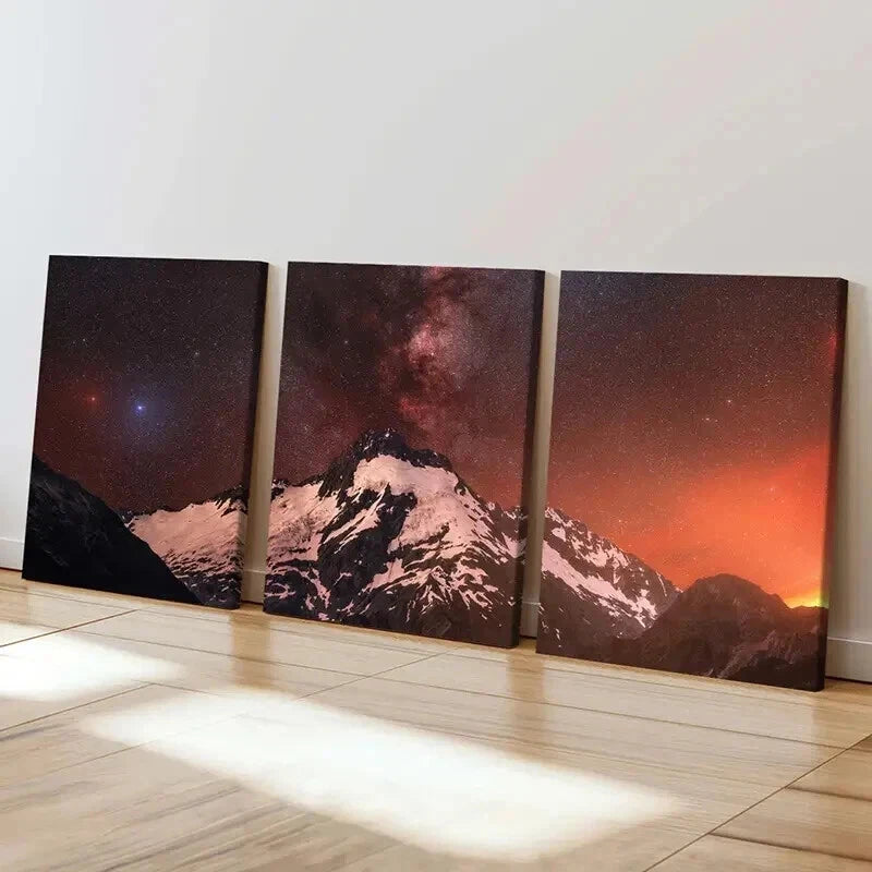 3pcs Snow Mountain Starry Sky & Milky Way Wall Art Set Canvas Framed 60x90cm - High Quality Print 100% Australian Made Wall Canvas Ready to Hang - Bella Home Decor