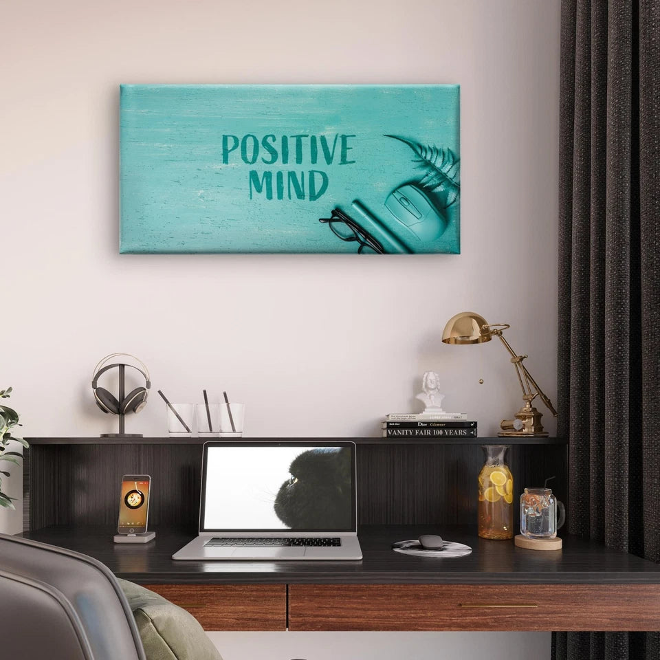 Positive Mind Inspirational Quote Wall Art Canvas Office Home Framed 120x60cm