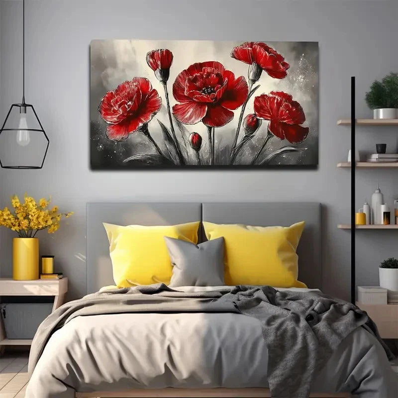Dark Red Poppies Wall Art Canvas Office Home Room Framed 120x60cm