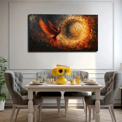 Fiery Red Phoenix With Spread Wall Art Canvas Office Home Room Framed 120x60cm