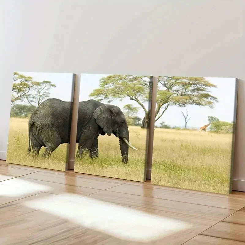 3pcs African Elephant Savanna Portrait Wall Art Set Canvas Framed 60x90cm - High Quality Print 100% Australian Made Wall Canvas Ready to Hang - Bella Home Decor