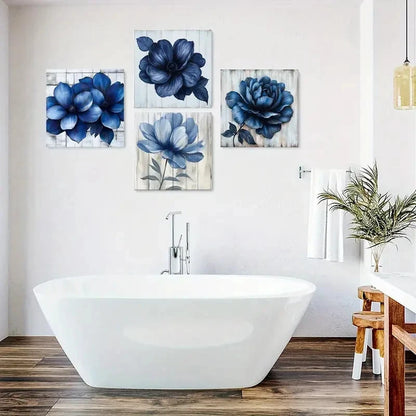 4pcs Modern Farmhouse Blue Flower Posters Wall Art Canvas Framed