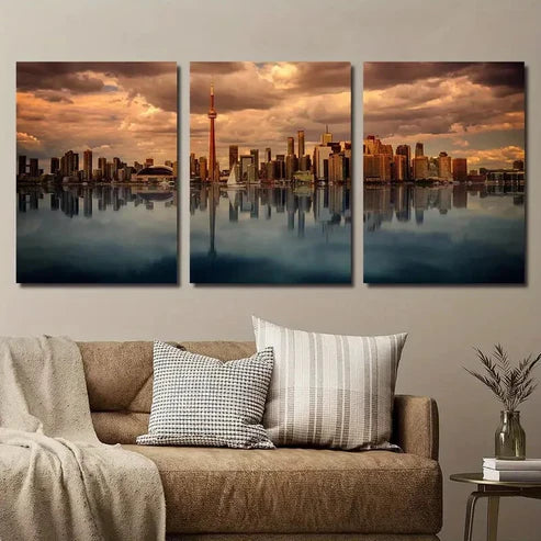 3pcs Canadian City Architecture Landscape  Wall Art Set Canvas Unframed - High Quality Print 100% Australian Made Wall Canvas - Bella Home Decor