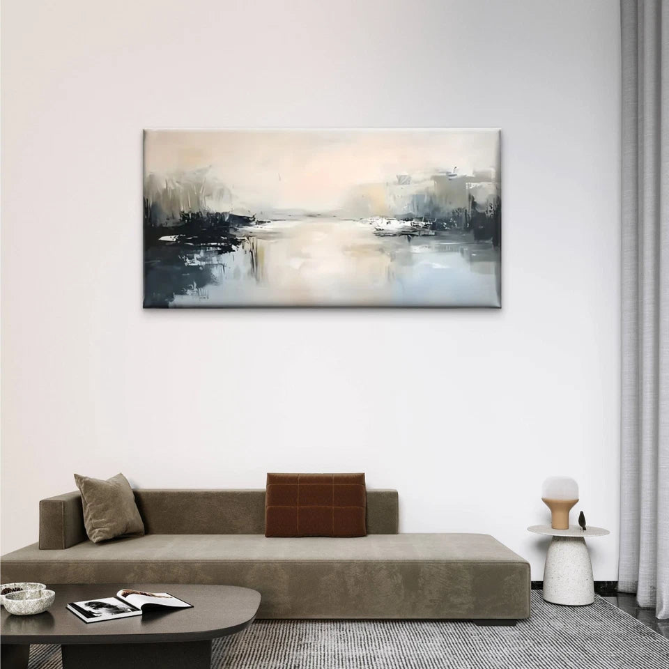 Black Grey White Watercolour Wall Art Canvas Office Home Room Framed 120x60cm