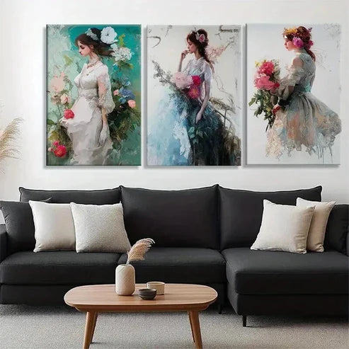 3pcs Floral Dress Elegant Women Perfect Wall Art Canvas Unframed - High Quality Print 100% Australian Made Wall Canvas