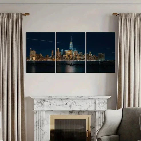 3pcs City Night View Skyline Modern Wall Art Set Canvas Unframed - High Quality Print 100% Australian Made Wall Canvas - Bella Home Decor