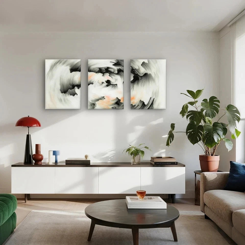 3pcs Modern Abstract Paint Swirl Minimalist Wall Art Set Canvas Framed 50x70cm - High Quality Print 100% Australian Made Wall Canvas Ready to Hang