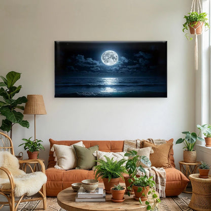 Midnight Ocean Horizon Wall Art Canvas Office Home Room Framed 120x60cm - Bella Home Decor
