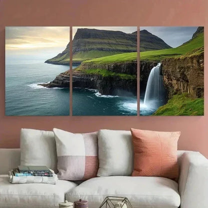 3pcs Faroe Islands Formulator Waterfall Perfect Wall Art Set Canvas Unframed – High Quality Print 100% Australian Made Wall Canvas