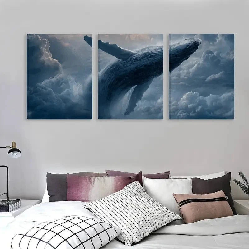 3pcs Modern Whale Art Deco Style  Wall Art Set Canvas Framed 60x90cm - High Quality Print 100% Australian Made Wall Canvas Ready to Hang - Bella Home Decor