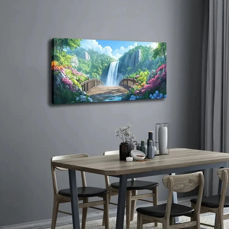 Flowing Waterfall And Stone Wall Art Canvas Office Home Room Framed 120x60cm