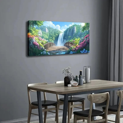 Flowing Waterfall And Stone Wall Art Canvas Office Home Room Framed 120x60cm