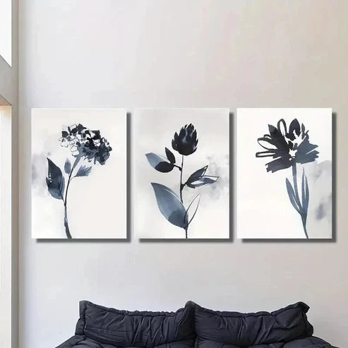 3pcs Classic Modern Blue Floral Painting Wall Art Canvas Unframed - High Quality Print 100% Australian Made Wall Canvas - Bella Home Decor
