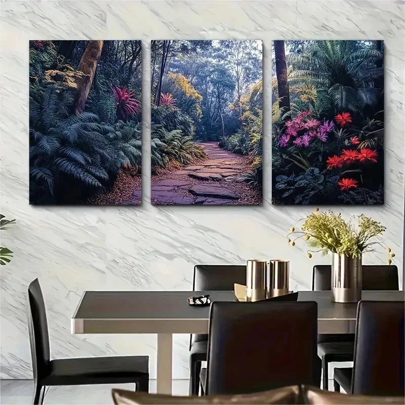 3pcs Tropical Floral & Lush Greenery Perfect Wall Art Set Canvas Framed 50x70cm - High Quality Print 100% Australian Made Wall Canvas Ready to Hang