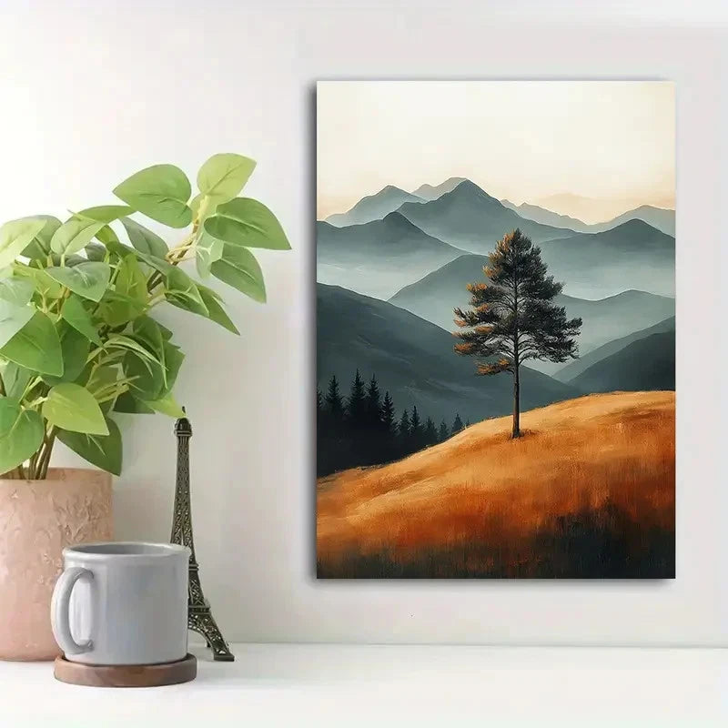 Beautiful Neutral Sepia Landscape With Soft Painting 40x60cm Metal Print Ready to Hang - Bella Home Decor