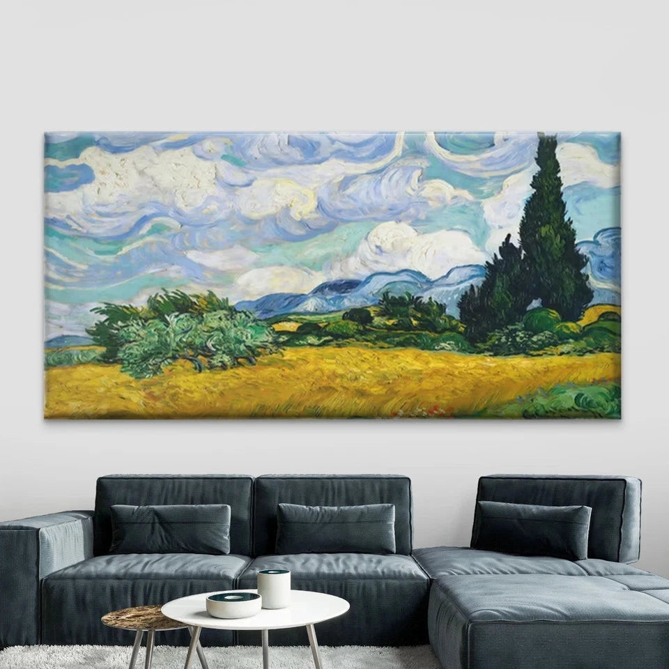 Classic Wheat Field Landscape Wall Art Canvas Office Home Room Framed 120x60cm