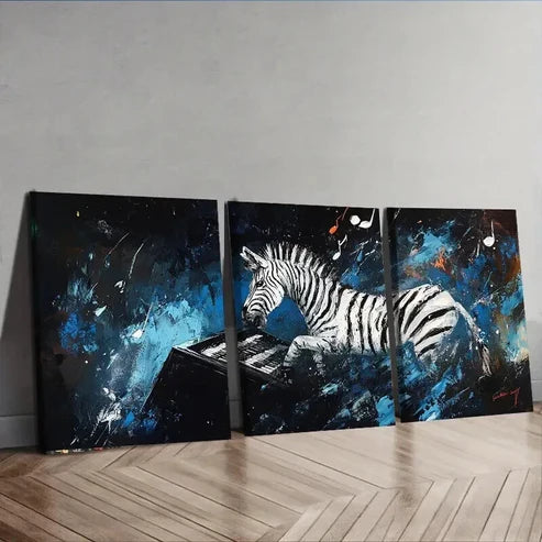 3pcs Zebra Piano Painting Colorful Perfect Wall Art Set Canvas Unframed - High Quality Print 100% Australian Made Wall Canvas