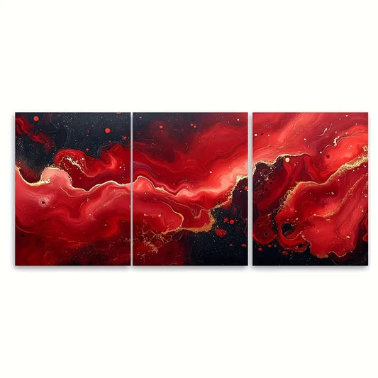 3pcs Abstract Red Marble Ink Pattern Metal Print Ready to Hang Art