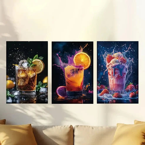 3pcs Specialty drinks, ice cream Wall Art Set Canvas Unframed - High Quality Print 100% Australian Made Wall Canvas