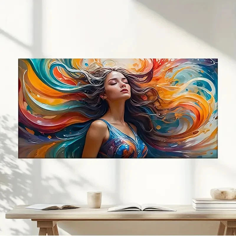 Women With Long Colorful Hair Wall Art Canvas Office Home Room Framed 120x60cm