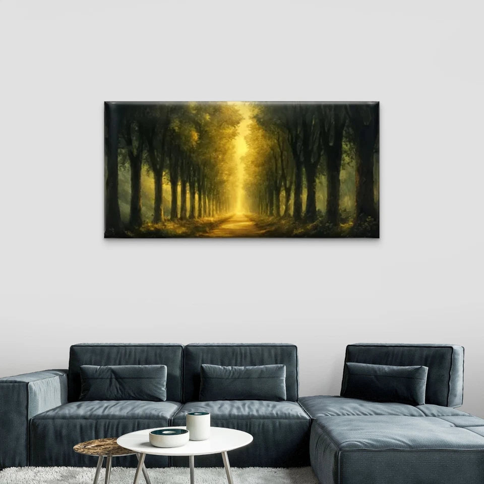 A Path Trees Forest Nature Wall Art Canvas Office Home Room Framed 120x60cm