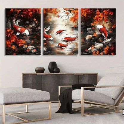 3pcs Japanese Koi Fish Japanese Koi Fish Perfect Wall Art Set Canvas Framed 40x60cm - High Quality Print 100% Australian Made Wall Canvas Ready to Hang