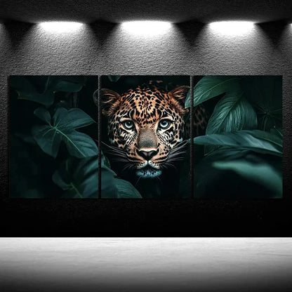 3pcs Leopard in Lush Green Leaves Metal Print Ready to Hang Art - Bella Home Decor