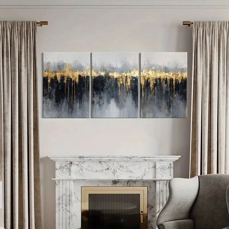 3pcs Black & White Abstract Golden Painting   Wall Art Set Canvas Framed 40x60cm - High Quality Print 100% Australian Made Wall Canvas Ready to Hang - Bella Home Decor