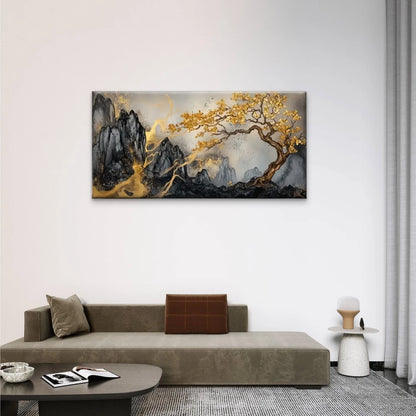 Tree Yellow Leaves Mist Wall Art Canvas Office Home Room Framed 120x60cm
