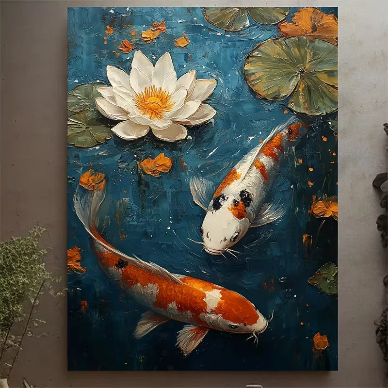 Tranquil Koi Fish & for Lotus Pond 60x90cm Metal Print Ready to Hang