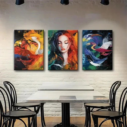 3pcs Women and Birds Colorful Abstract Wall Art Canvas Unframed - High Quality Print 100% Australian Made Wall Canvas