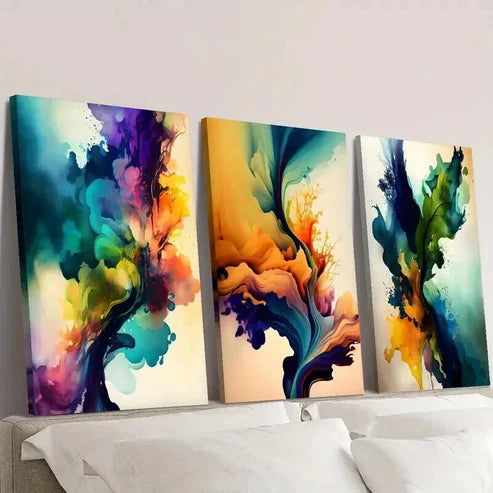 3pcs Abstract Watercolor Ink Splash Decor Wall Art Set Canvas Unframed - High Quality Print 100% Australian Made Wall Canvas