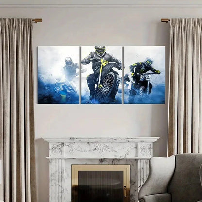 3pcs Action Packed Dirt Bike Racing Wall Art Set Canvas Framed 60x90cm - High Quality Print 100% Australian Made Wall Canvas Ready to Hang - Bella Home Decor