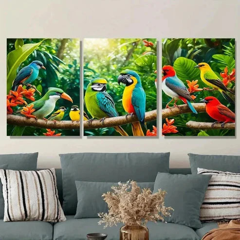 3pcs Colorful Parrot and Exotic Birds Painting Wall Art Set Canvas Unframed - High Quality Print 100% Australian Made Wall Canvas - Bella Home Decor