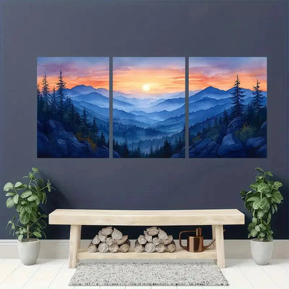 3pcs Blue Ridge Mountains Watercolor Art Print Metal Print Ready to Hang Art - Bella Home Decor