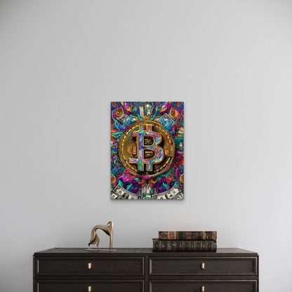 Colorful Bitcoin with Bright, Crypto Art Metal Print Ready to Hang