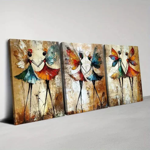 3pcs Charming Vintage Abstract Confident Dancer Canvas Unframed - High Quality Print 100% Australian Made Wall Canvas