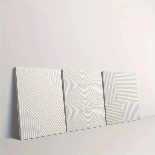 3pcs White and Brown Line Pattern Decor Art Set Canvas Unframed - High Quality Print 100% Australian Made Wall Canvas