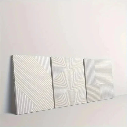 3pcs White and Brown Line Pattern Decor Art Set Canvas Unframed - High Quality Print 100% Australian Made Wall Canvas
