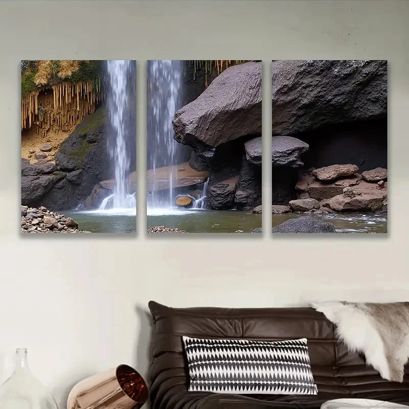 3pcs Waterfall Nature Scene Wall Art Set Canvas Framed 50x70cm - High Quality Print 100% Australian Made Wall Canvas Ready to Hang