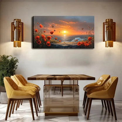Vibrant Orange-Red Poppies Wall Art Canvas Office Home Room Framed 120x60cm - Bella Home Decor