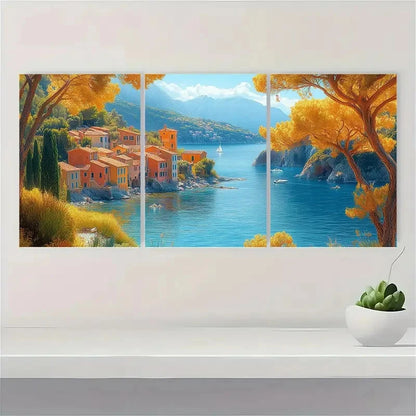 3pcs Vibrant Extra Mediterranean Landscape Metal Print Ready to Hang Art - Bella Home Decor