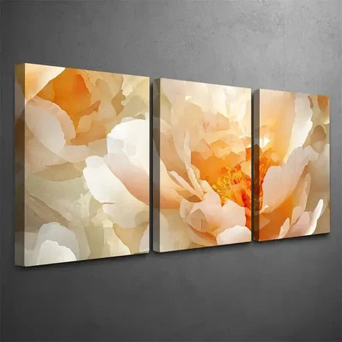 3pcs Cream & Caramel Summer Peony   Wall Art Canvas Unframed - High Quality Print 100% Australian Made Wall Canvas - Bella Home Decor