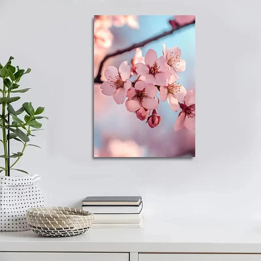 Cherry Blossom Vibrant Pink Floral Painting 40x60cm Metal Print Ready to Hang - Bella Home Decor