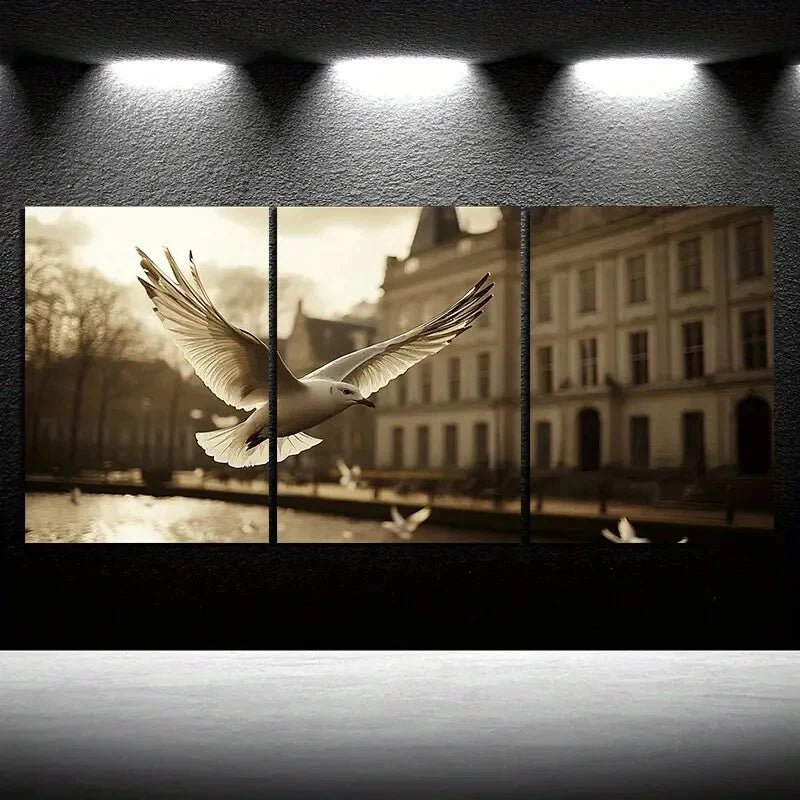 3pcs Pigeons on The Big Buildings Square Metal Print Ready to Hang Art - Bella Home Decor