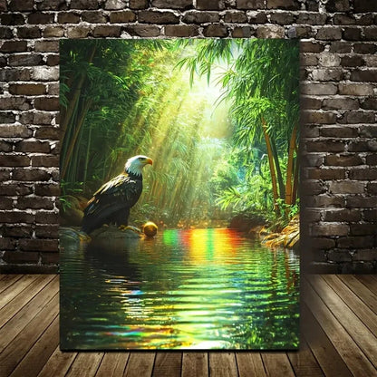 Beautiful Eagle Playing with Ball in Bamboo Grove 40x60cm Metal Print Ready to Hang - Bella Home Decor