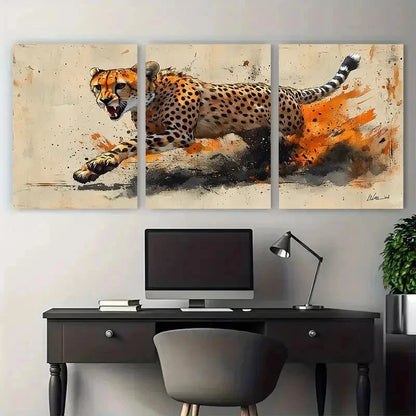 3pcs Wild Jumping Cat Nature Perfect Wall Art Set Canvas Framed 50x70cm - High Quality Print 100% Australian Made Wall Canvas Ready to Hang