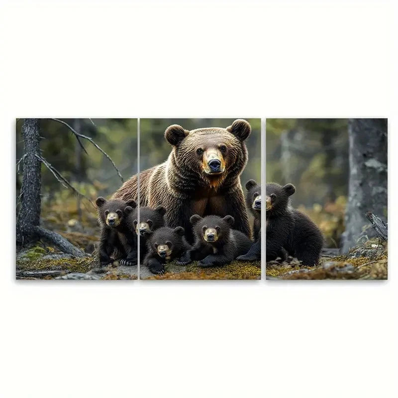 3pcs Mother Bear Cubs MC   Wall Art Set Canvas Framed 60x90cm - High Quality Print 100% Australian Made Wall Canvas Ready to Hang