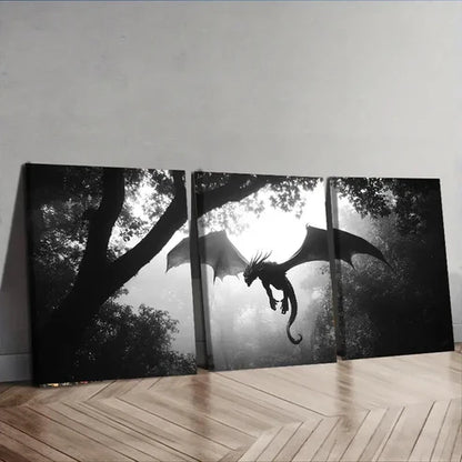 3pcs Dragons in the Sky Dark Fear Danger Wall Art Set Canvas Unframed - High Quality Print 100% Australian Made Wall Canvas - Bella Home Decor