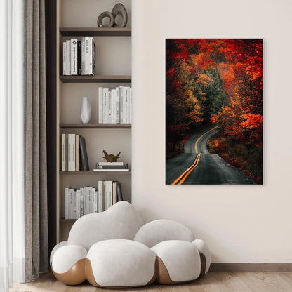 Road Forest Covered Yellowing Trees 60x90cm Metal Print Ready to Hang